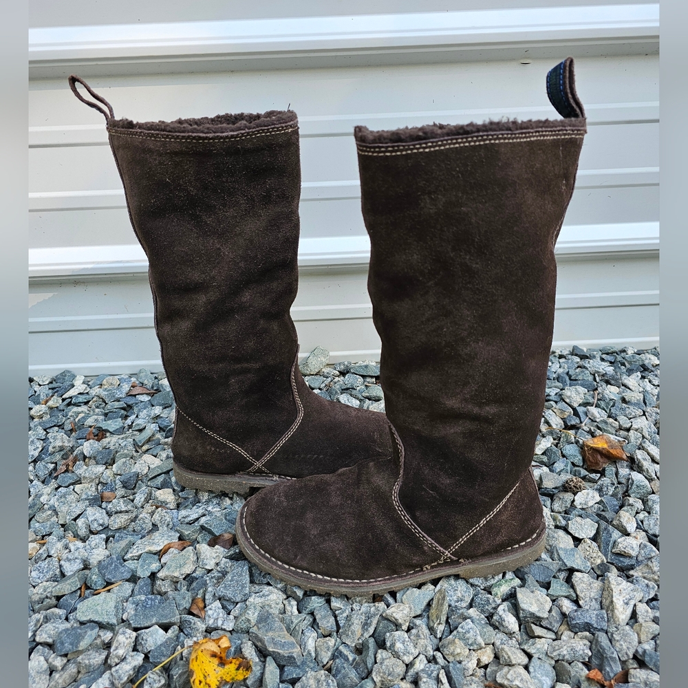 American Eagle Outfitters AEO Brown Suede Tall Fur Lined Boots Y2K Style Size 7